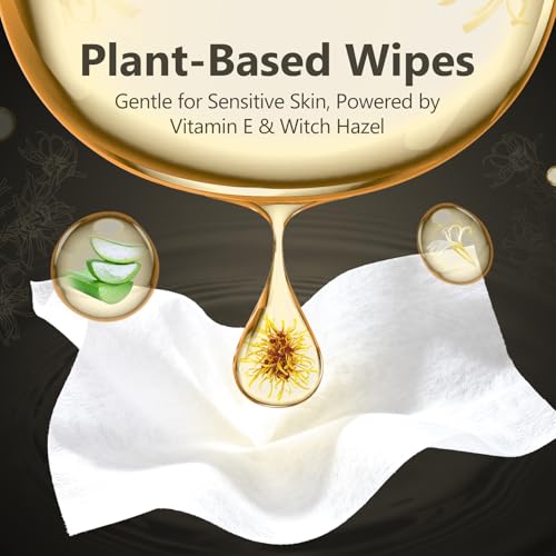 MOLLIS Flushable Feminine Wipes with Witch Hazel & Vitamin E, Unscented & Alcohol-Free, Travel Size Mini Packs, 100% Plant-Based, Sewer & Septic Safe, 18 Packs (36 Wipes Total)