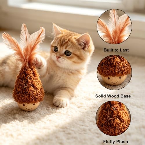 2Pcs Cat Self-Righting Wobble Toy, Interactive Feather Tumbler