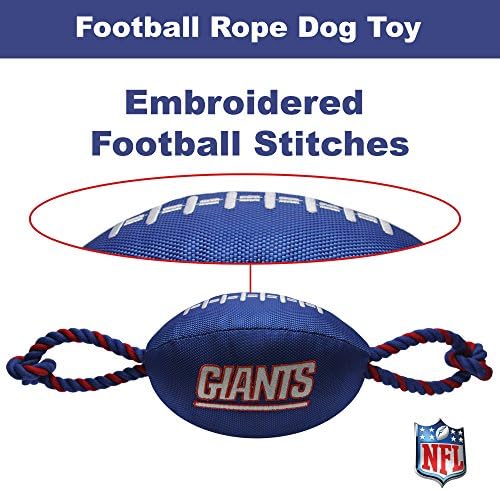 Pets First NFL New York Giants Football Dog Toy, Tough Quality Nylon Materials, Strong Pull Ropes, Inner Squeaker, NFL Team Color