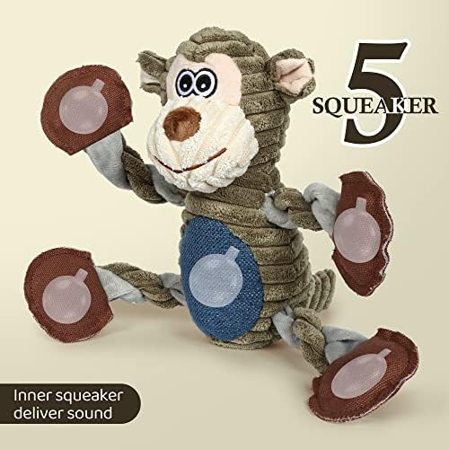 BUYPOW Dog Toys for Large Dog - Plush Squeaky Medium & Small Dog Toys - Stuffed Animals Puppy Toys - Funny Cute Dog Toys for Dog Birthday Presents (Monkey)