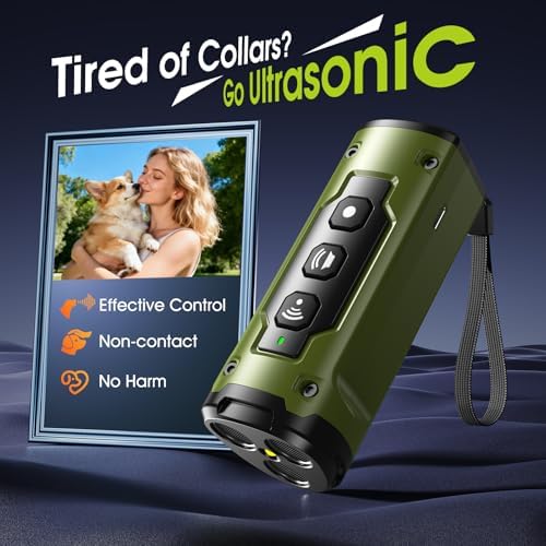 1-Touch Dog Bark Deterrent Devices with 3 Sonic Heads,Portable 50ft Range Anti Barking Device for Dogs,Rechargeable & Safe Dog Training Tool with Flashlight,Helps Improve Dog's Behavior Green