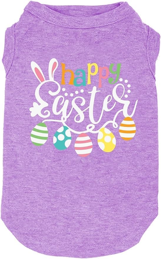 Happy Easter Shirts for Dog Funny Print Vest for Small Medium Large Dogs Soft and Light-Weight T Shirts Gift for Puppy(EA-Purple, X-Small)