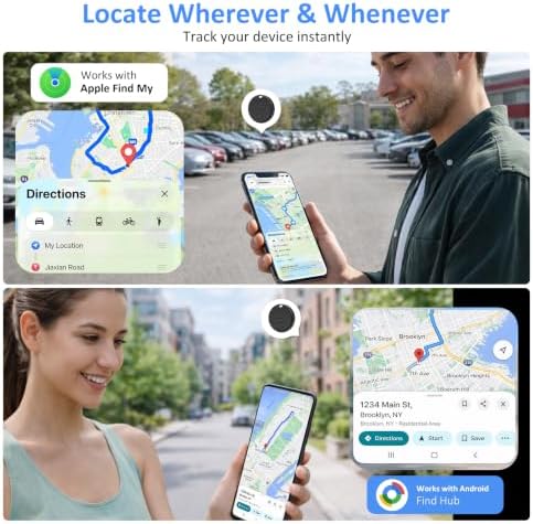 Bluetooth Tracker Tags for iOS & Android | Dual Compatibility with Apple Find My & Google Find Hub - Wireless Locator for Keys, Wallet, Pets, Luggage, 4 Pack
