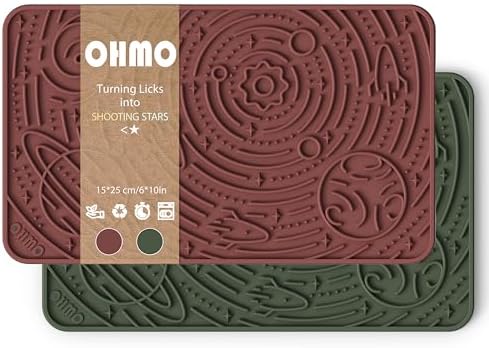 OHMO Lick Mat for Dogs&Cats, Space Pattern, 6×10", 2pcs, Brick Red&Camo Green