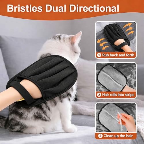 Purrmitive 2 Pack Pet Hair Removal Gloves for Dogs & Cats – Extra-Large Electrostatic Five-Finger Deshedding Mitt, Reusable Fur Remover for Couch, Carpet, Clothing & Car Seats