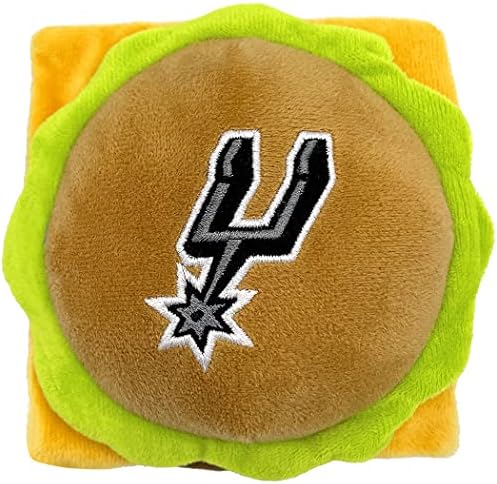 Pets First NBA San Antonio Spurs Cheese Burger Plush Dog & CAT Squeak Toy - Cutest Stadium HAMBERGER Snack Plush Toy for Dogs & Cats with Inner Squeaker & Beautiful Basketball Team Name/Logo
