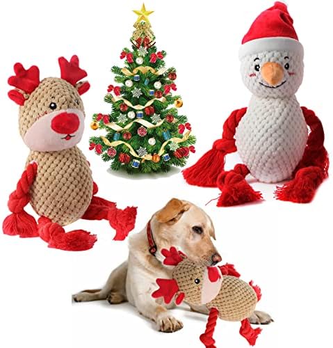 2 Pack Christmas Squeaky Plush Dog Toys for Small Medium Large Dogs, Durable and Indestructible Dog Toys,Stuffed Squeaky Toys for Dogs Puppy Toys Include Cute Snowman and Elk