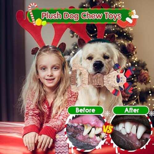 Christmas Dog Toys, Plush Squeaky Dog Toy with Crinkle Paper, Cute Christmas Puppy Toys with Cotton, Durable Interactive Dog Chew Toys for Puppy Small Medium Large Breed
