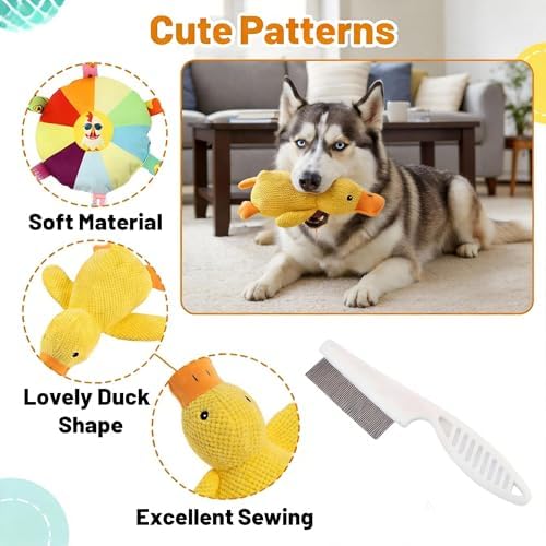 Squeaky Yellow Duck Dog Toy, Indestructible Plush Chew Toy for Small Medium Large Dogs, Durable Floppy Duck Toy to Reduce Anxiety & Destructive Behavior