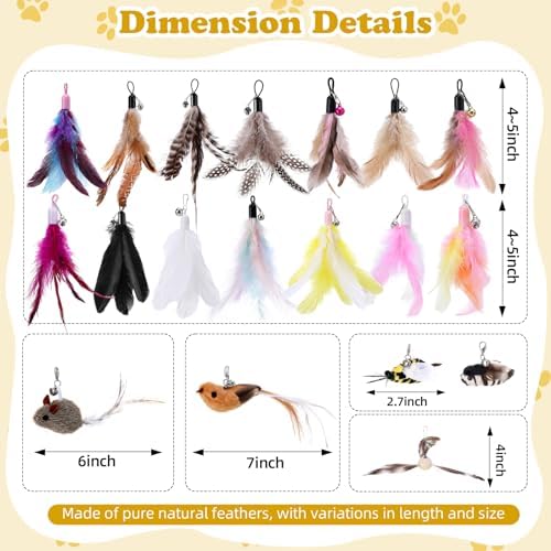 Leitee 30 Pcs Cat Feather Toy Refills, Wand Replacements Bird Insect Mice