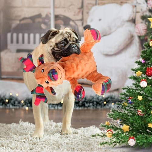 Christmas Dog Chew Toys for Small Medium Large Dogs, Bite Resistant Design Christmas Squeaky Plush Dog Toys Ugly and Cute Elk Used as Puppy
