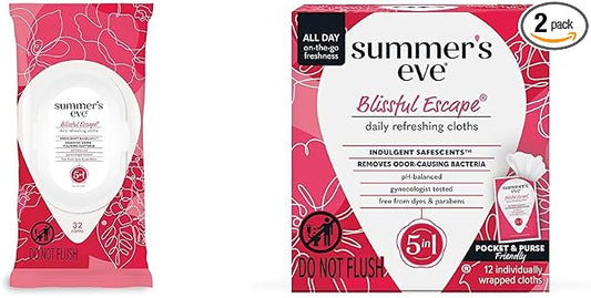 Summer's Eve Blissful Escape Daily Refreshing Feminine Wipes, 32 Count & 12 Count