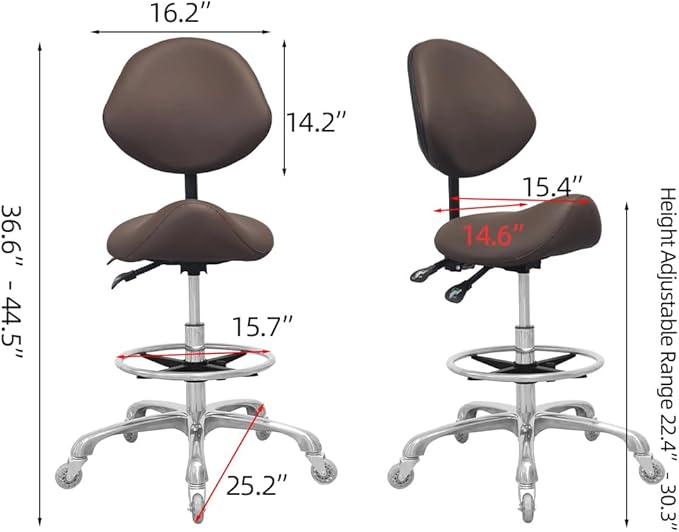 Saddle Stool Chair with Back Support Footrest, Heavy-Duty(350LBS), Hydraulic Rolling Swivel Adjustable Stool Chair for Salon Spa Beauty Massage Dental Clinic Home Office Use(Coffee)