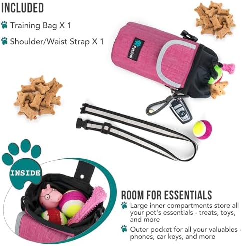 PetAmi Dog Treat Pouch, Large Hands-Free Training Bag, Pink