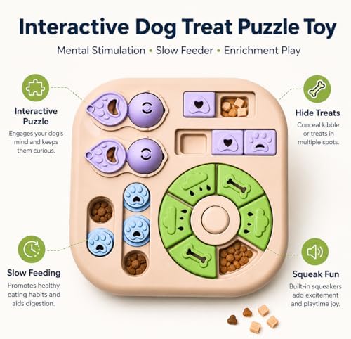 Tee Shirt Galaxy Dog Puzzle Toys, Treat Dispensing Puzzle Feeder for IQ Training and Mental Stimulation, Slow Feeder Enrichment Toy for Small Medium Large Dogs, Khaki