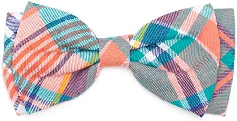 THE WORTHY DOG Spring Patterns Pet Bow Ties for Dogs & Cats, Peach Plaid