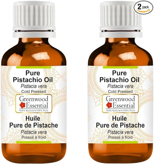 Greenwood Essential Pistachio Oil (Pistacia vera) | Cold Pressed | Natural | Undiluted | For Diluting Essential Oils | For Skin & Massage | Men & Women | 30ml X 2 (2 oz)