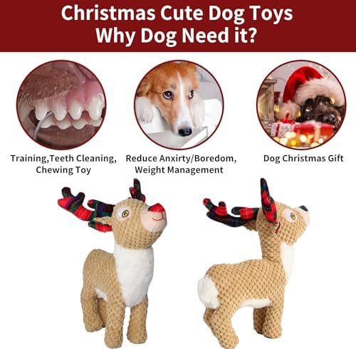Christmas Dog Toy for Large Dogs（Standing Reindeer）, Durable and Stuffed Christmas Squeaky Dog Toys, Dog for Interaction and Teeth Cleaning