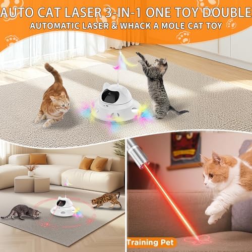3-in-1Interactive AI Smart Play Cat Toy – Automatic Laser & Feather Toy for Indoor Cats, Keeps Cats Busy When Home Alone
