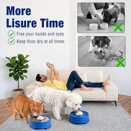 2026 New Dog Lick Bowl, Rolled Ball-in Slow Feeder for Liquid and Thick Treat, Interactive Dog Lick Bowl with 5/6 Cup Yogurt Licking Toy, Bone Broth for Large Medium Small Dogs and Cats Blue