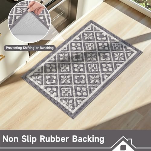 Ileading Indoor Door Mat 24" X 36"Absorbent Dog Muddy Paws Mat Low-Profile Entrance Small Runner Rug With Non-Slip Rubber Backing Machine Washable Inside Welcome Mat For Hallway,Entryway,Kitchen(Grey)
