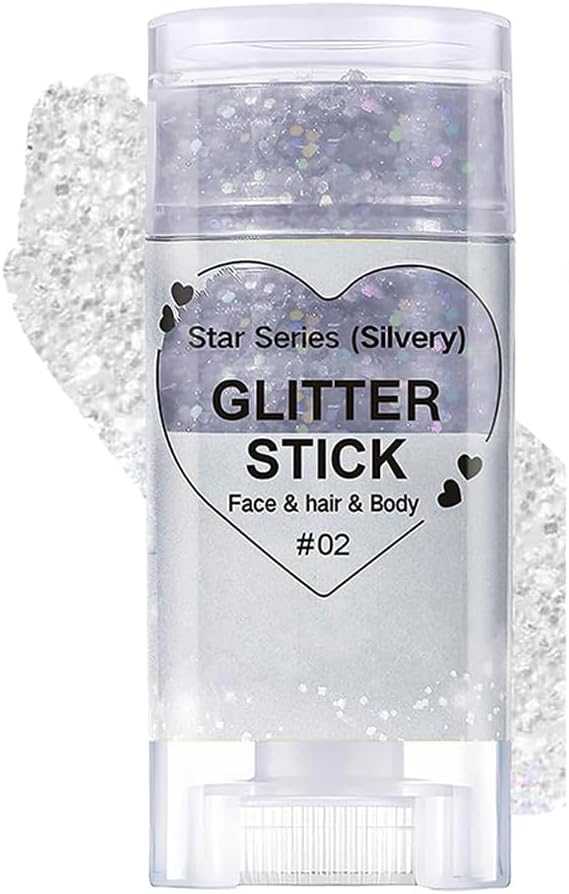 Silvery Body Glitter Stick, Glitter Hair Sticks for Women Sparkling Cheer Glitter Makeup Singer Concerts Disco Music Halloween Christmas, Holographic Chunky Sequins Face Glitter Gel Stick