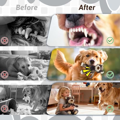 MAXBECK Dog Companion for Heavy Chewers- Indestructible Robust Bear Dog Toy, Resistant Squeaky Dog Toys for Heavy Chewers, Unbreakable Stuffed Plush Dog Toys for Aggressive Chewers (E-Navy+Purple)