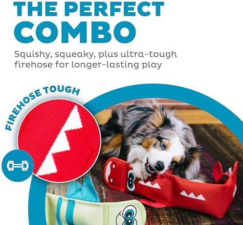Outward Hound Fire Biterz Red Lizard, Plush Firehose Material Interactive Dog Toy, Large