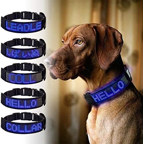 Leadleds Programmable Dog Collar Flashing Light Up Rechargeable Pet Dog Safety Collar Glow in The Dark Light-up Neck Loop - Blue LED