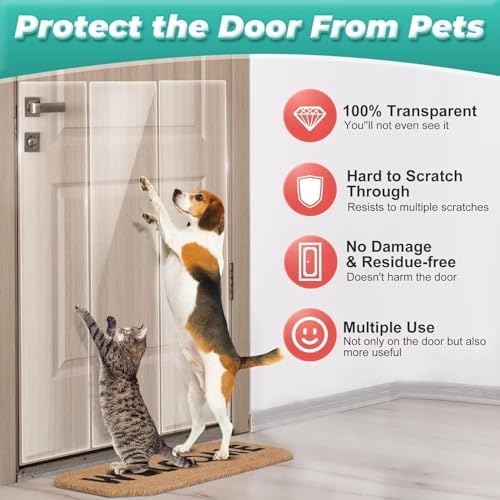 FTSTC Door Protector from Dog Scratching, [Thicken Vinyl] Heavy Duty Claw Guard Door Protector, Flexible Couch Corner Door Claw Shield for Cat, Anti-Scratch Guard for Furnitures(130in X 8.3in)