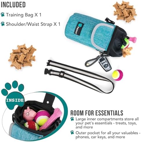 PetAmi Dog Treat Pouch, Large Hands-Free Training Bag, Teal Sea Blue