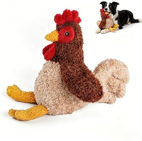 ALL FOR PAWS Chicken Squeaky Dog Toy, Plush Stuffed Animal Toy for Small Medium Large Dogs, Puppy Chew Toy with Squeaker & Crinkle, Interactive Rooster Pet Toy for Boredom Relief & Training