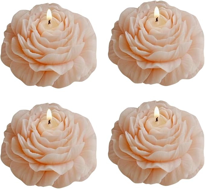 4 Pack Peony Flower Shaped Decorative Scented Candles, Floral Aromatherapy Decor for Wedding Bridal Shower, Dessert & Flower Cake Table, Birthday Gifts for Women Mom Wife (Baby Pink)