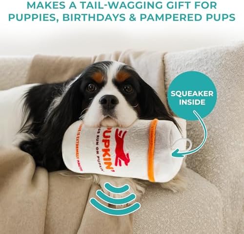 Haute Diggity Dog Pupkin' Donuts Hot Coffee Cup Plush Dog Toy, Funny Parody