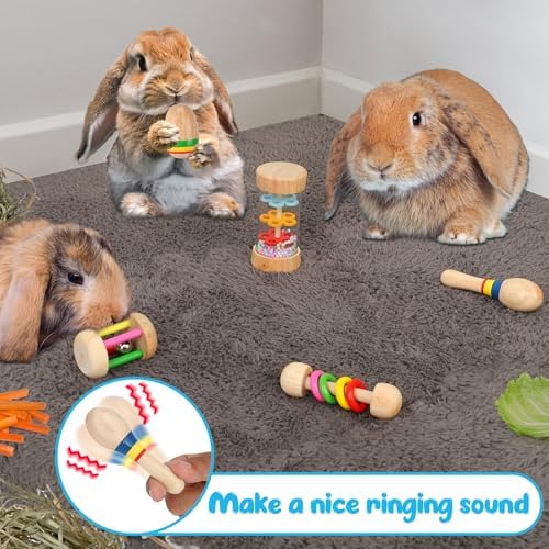 MEWTOGO 5 Pcs Wooden Bunny Toys, Safe & Bite-Resistant