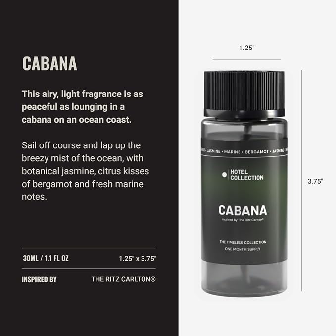 Hotel Collection Diffuser Oil - Cabana Pro-Pod - Aromatherapy Essential Fragrance-Botanical Jasmine, Bergamot & Fresh Marine Notes - 30ML 1.1 Fl oz