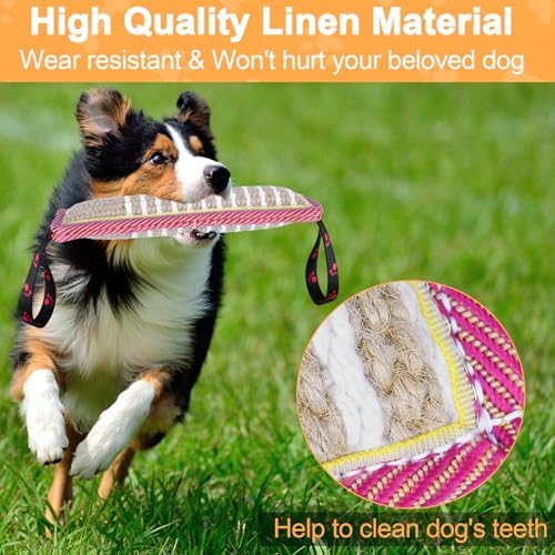 ToLanbbt Dog Tug Toy Dog Bite Jute Pillow Pull Toy with 2 Strong Handles for Tug of War, Puppy Interactive Play, Tear Resistant Bite Training Toys for Small Medium Large Dogs (Pink Yellow Footprint)