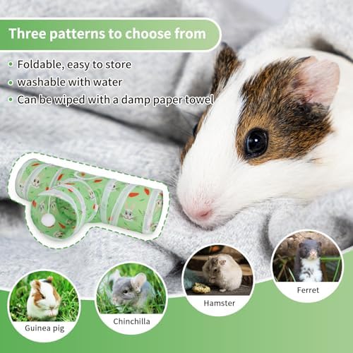 Rypet Guinea Pig Tunnel Hideout 3-Way Collapsible Small Pet Tubes, Green