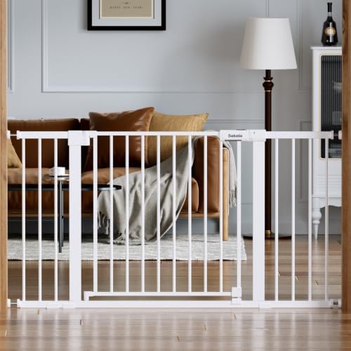 Babelio 36-56" Extra Wide Baby Gate for Stairs No Drilling, PressGuard II | Pressure/Wall Mount, Dual Lock with Indicator, Auto Close, Heavy Duty, Easy Install for Doorways, Kitchens, Hallway, White