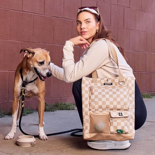 Cleverpup Park Pack 2-Piece Dog Gear Travel Tote - 8 Pockets, Checkerboard