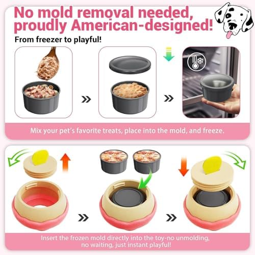 Dog Toys for Aggressive Chewers, Dog Enrichment Toys, Anxiety Relief for Dogs Toy, Indestructible Frozen Treat Toy National Pet Day Gifts for Large Dogs Peanut Butter Reduces Anxiety, Donut