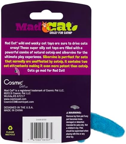 Mad Cat Shark Biter Ocean Themed Catnip and Silvervine Cat Toy, Pack of 1