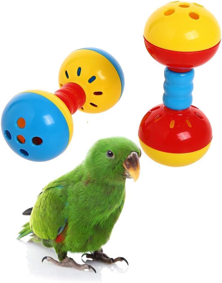 QBLEEV 2 Pack Parakeets Conures Foot Toys, Bird Rattles Bells Play Gym Toy