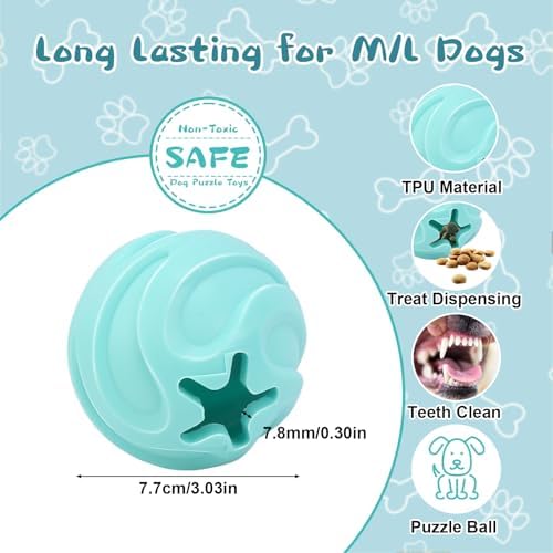 Dog Puzzle Ball Toy, Interactive Dog Toys Ball for Treat Dispensing, Dogs Treat Ball for Teeth Cleaning/Slow Feeder/IQ Training/Playing, TPU Chew Toys for Medium/Large Dogs (Green)