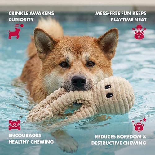 petlou Durable Natural Nubby Plush Dog Toys with Squeaker and Crinkle Paper in Multi-Size (Natural Octopus - L, 18 Inch)