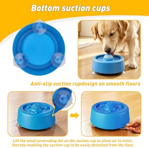 Dog Lick Bowl with Rolling Ball, Interactive Slow Feeder Bowl for Liquid Treats, Yogurt, Bone Broth & Wet Food, Non Slip Dog Enrichment Toy to Reduce Anxiety & Slow Eating for Small Medium Large Dogs