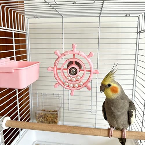 Spinning Bird-Toys Bird Cage Toys & Bird Perch Parrot-Parakeet Budgie Cockatiel Conure Macaw Chicken Parrot Enrichment Cage Accessories Small Animal Chewing Toy (Light Pink Spinner)