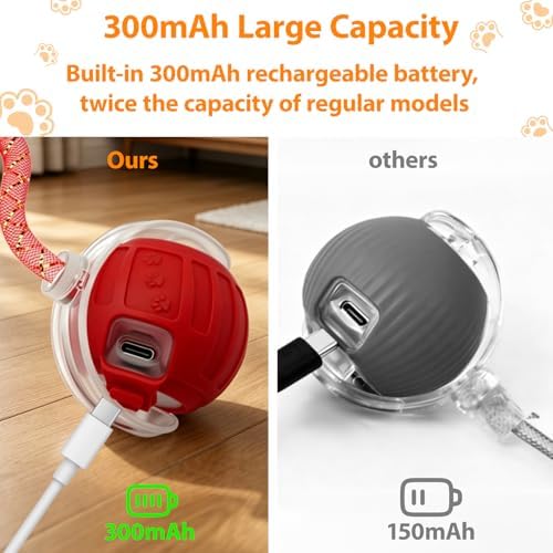 Interactive Cat Toys Ball for Indoor Cats, Automatic Self-Rolling, Motion-Activated, Bird Chirping Cats Dogs Ball Toy with Elastic Mesh Tail, Cat Enrichment Toys for Indoor Cats (Red)