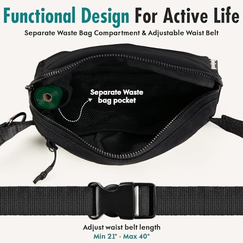 Hands Free Dog Leash with Dog Treat Pouch - Stylish & Trendy Waist Leash for Dog Walking - Wear on Waist or Crossbody - Durable & Detachable - Shock Absorbing - Waste Bag Dispenser - Walk or Run