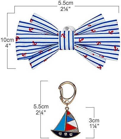 Blueberry Pet Bon Voyage Pet Accessory of Collar Slide Hair Clip and Pedant for Dogs & Cats, Pack of 2 Handsome Bowtie and Boat Tag